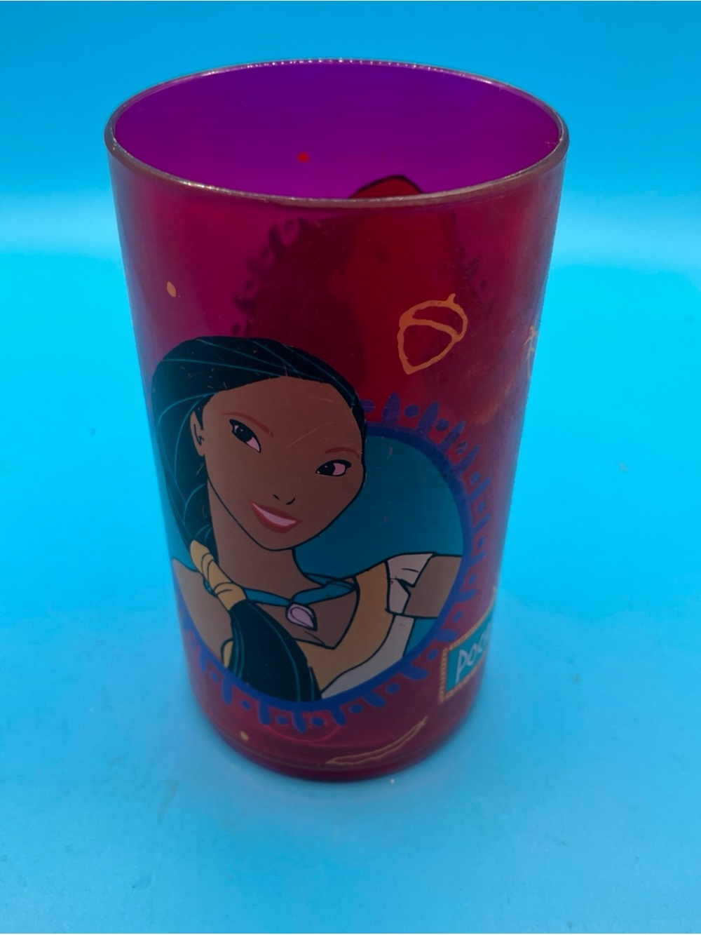 Vintage Disney Red Plastic Pocahontas Cup Zak designs Kids Tumbler